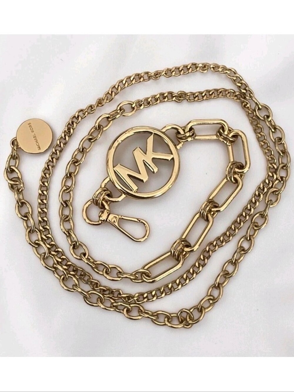 Michael Kors MK Logo Goldtone Chain Link Adjustable Waist Hip Belt 45"